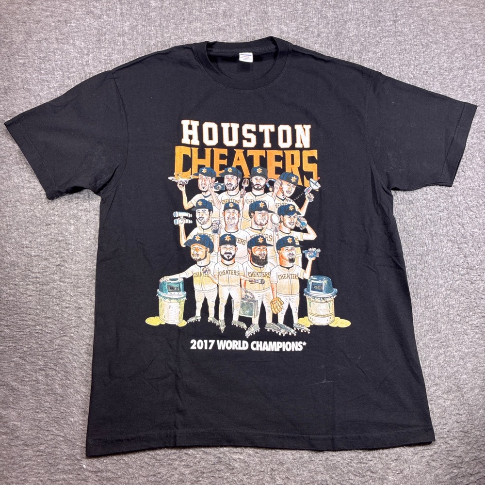 Undefeated Houston Cheaters Shirt Mens Large Black Graphic Tee USA Made Baseball